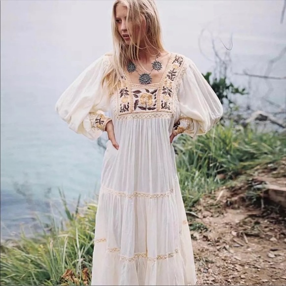Boho Cotton Embroidered Daisy Floral Prairie Dress - Picture 5 of 10